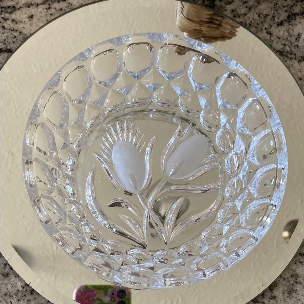 Vintage Block Crystal Tulip Garden Leaded Glass6.25” Bowl Poland!
